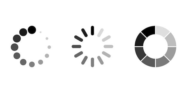 Set loading vector icon. Load circle button. Process design symbol.