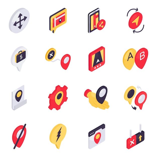 Vector set of location isometric icons