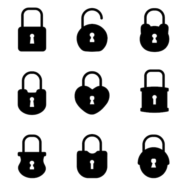 Set of locks on white background Variety locks in flat style