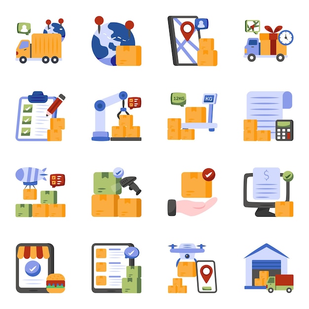 Set of Logistic Flat Icons