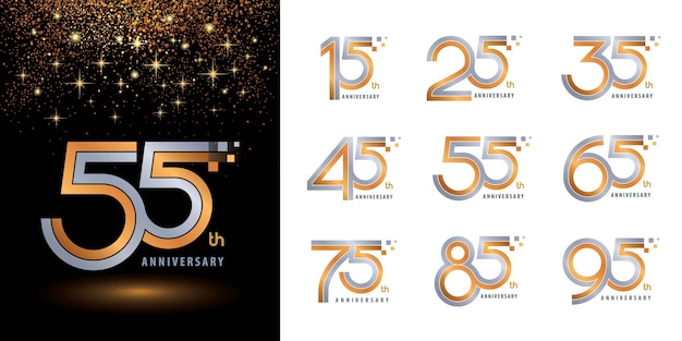 Set di design logotipo logo anniversary, celebrate anniversary logo due toni per congratulazioni Vettore Premium