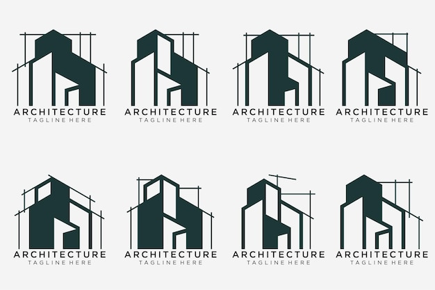 라인 컨셉 로고 디자인 영감으로 로고 아키텍처를 설정합니다. 벡터 건설