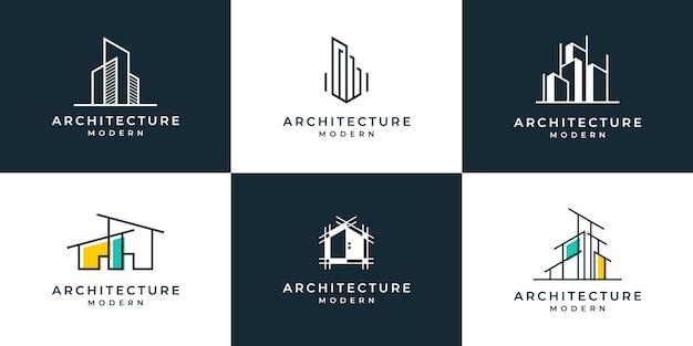 Set di architettura del logo con modello di progettazione di logo di concetto di fodera