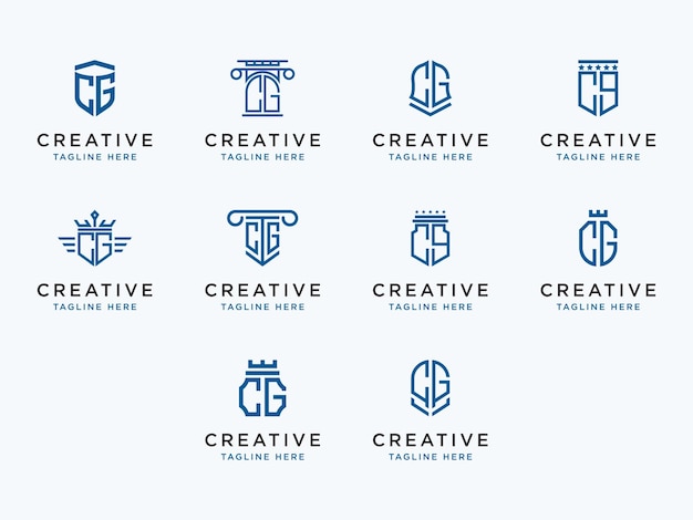 Vettore imposta l'ispirazione per il design del logo per le aziende dall'icona del logo cg delle lettere iniziali. -vettori