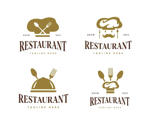 set of logo design for restaurants with forks and spoons