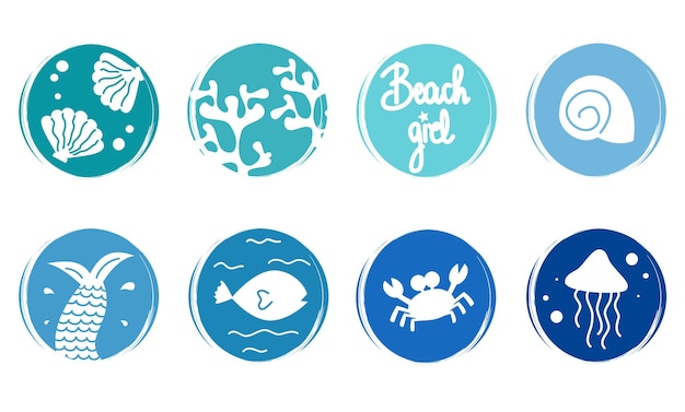 Vector set of logo design templates, icons and badges for social media highlight with sea life elements