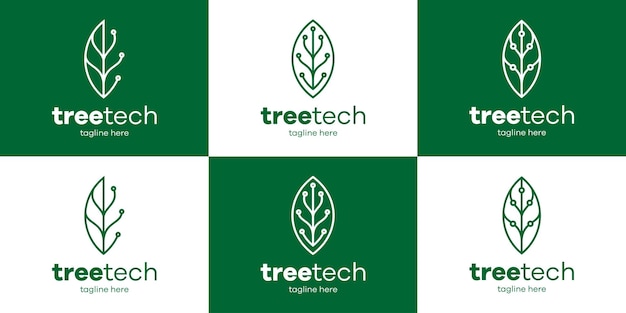 Set logo design tree technology icon vector illustration