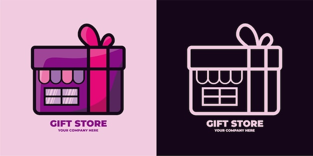 Set logo gift store color and line art