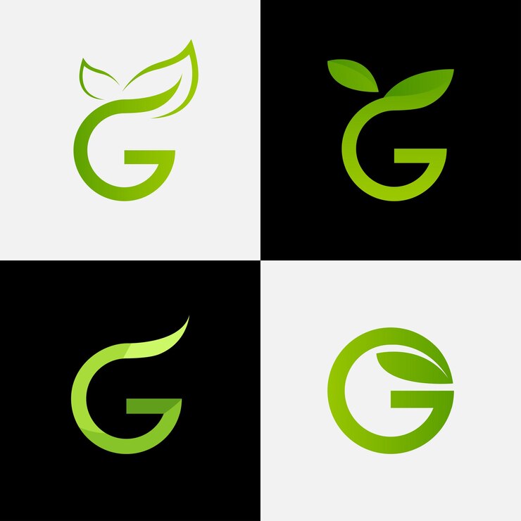 Set of logo initials letter G monogram combined with green leaves