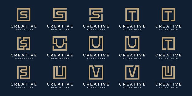 Set of logo  letters s, t, v and u with square style.  template