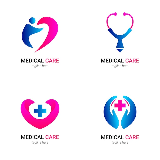 Установите логотип медицинской помощи Premium векторы