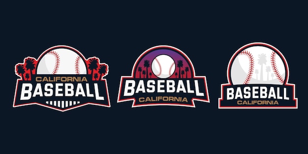 Vector set logo ontwerp van honkbal embleem sport met palm in californië los angeles