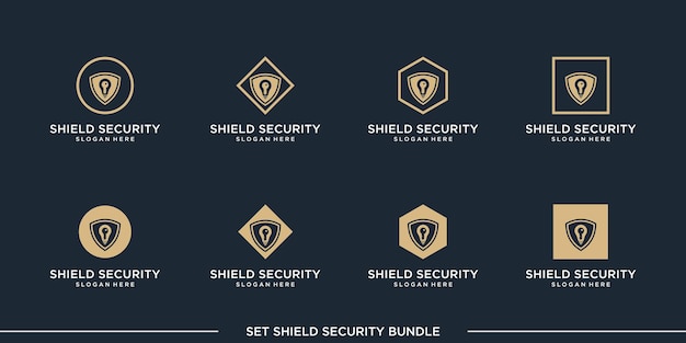 set logo shield security bundle vector premium