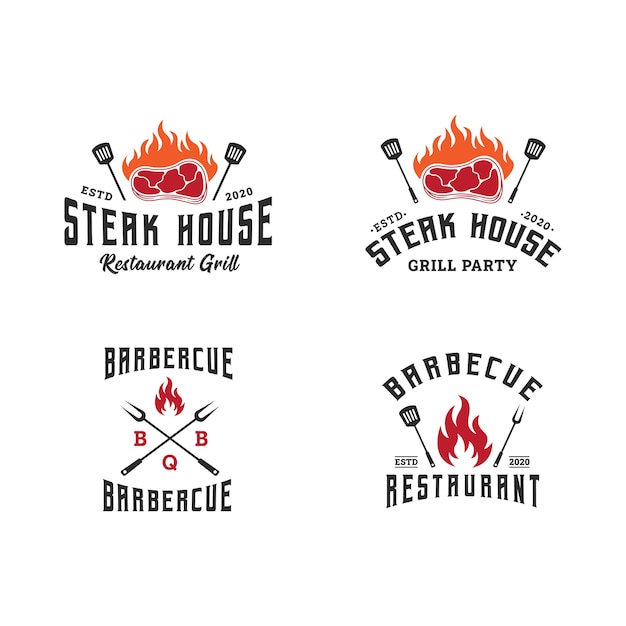 Set logo sjabloon barbecue, bbq en grill, steak house embleem