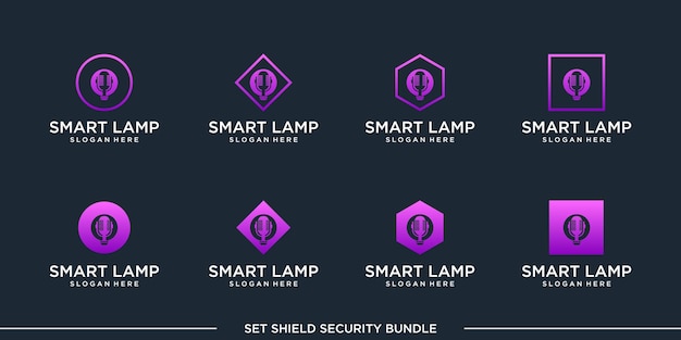 set logo smart lamp bulb bundle vector premium