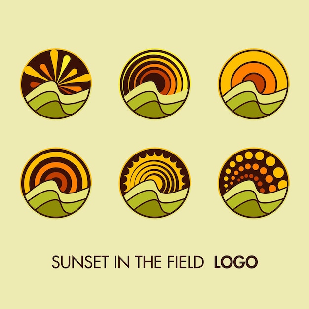 Impostare il paesaggio del sole di vettore del logo