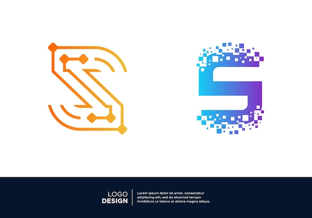 Vector set logoontwerp met de letter s voor digitaal technologiesymbool