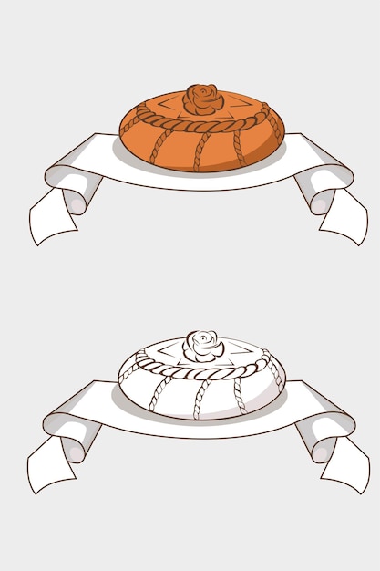 Set of logos for a bakery loaf on a towel in color and contour version
