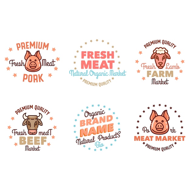肉屋やエコファームのロゴのセット。