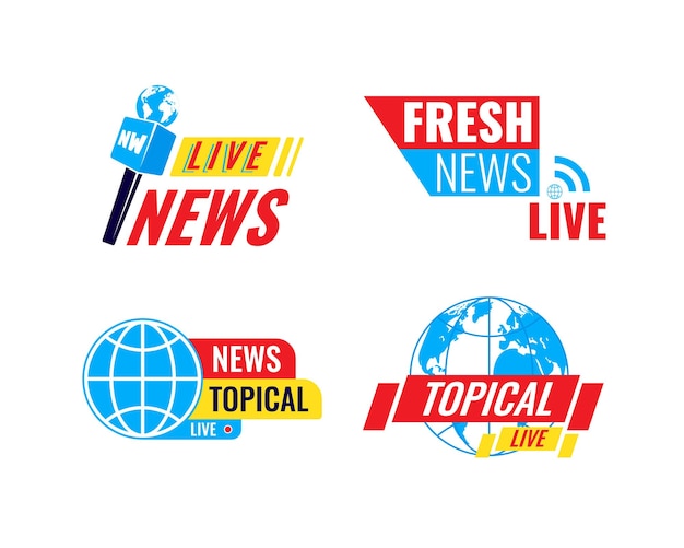 Set logos logotypes fresh live news broadcast social media emblems