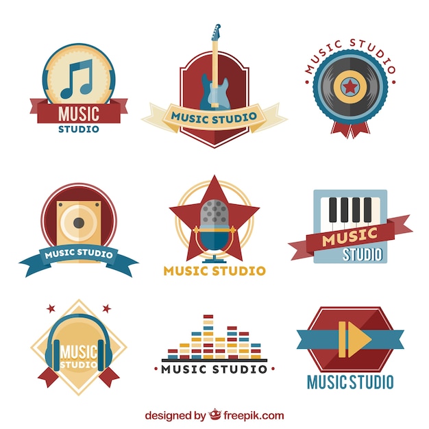 Vector set of logos for a music studio