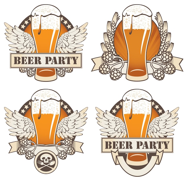 set of logos with glasses of beer for the brewery