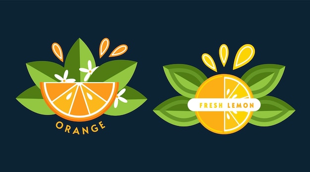 Set of logos with lemon orange fruits