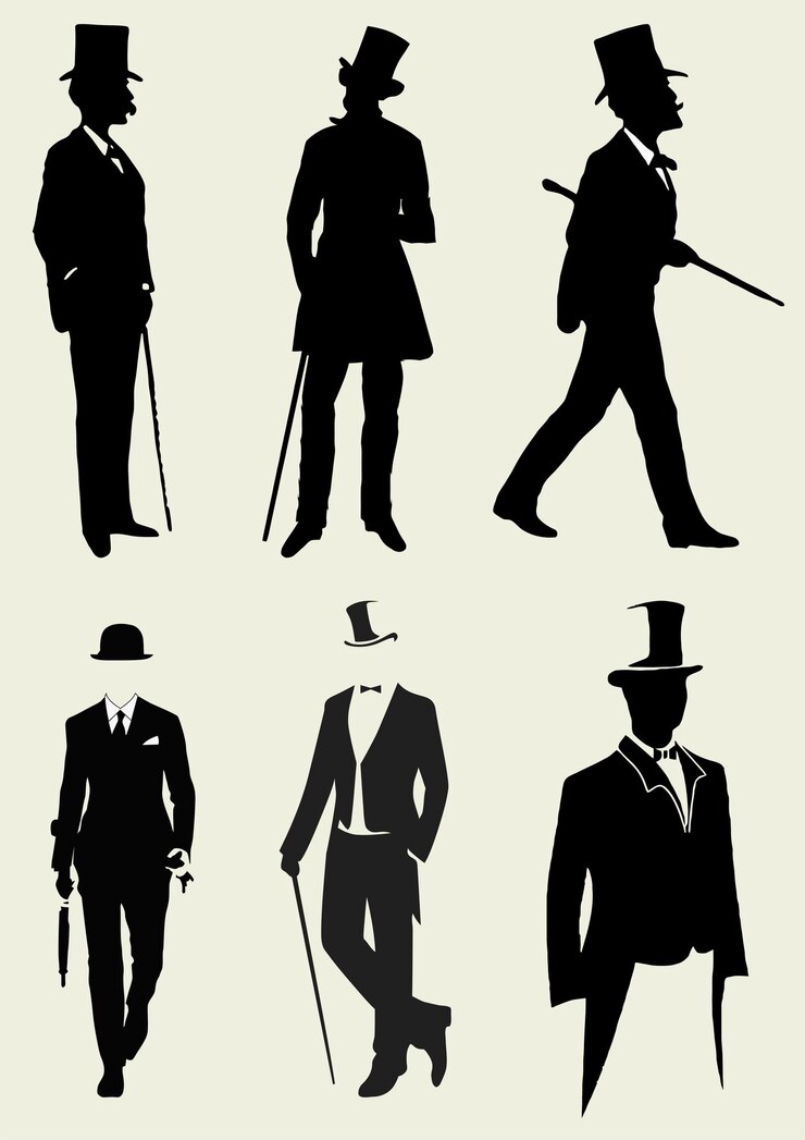 Vector set of london gentleman vector 3d hand drawn illustration