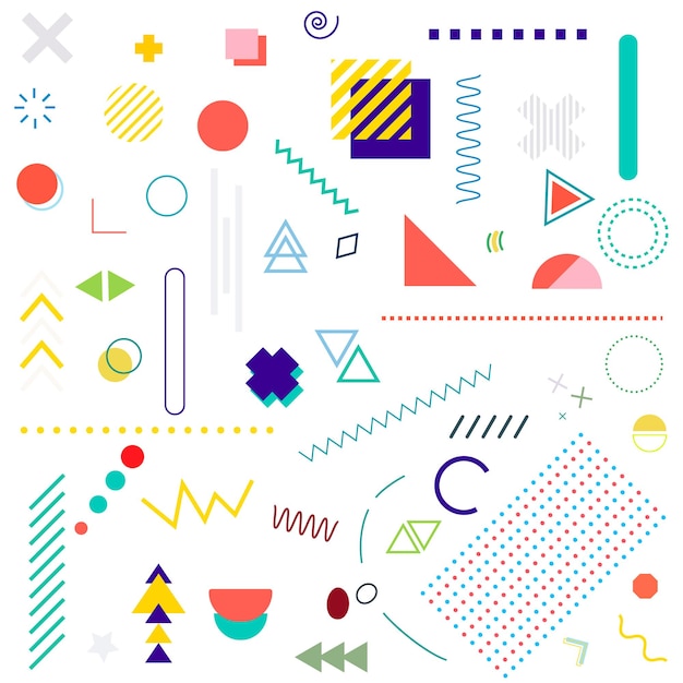 Set of lots of vector geometric shapes Memphis trendy graphic elements Template for your project