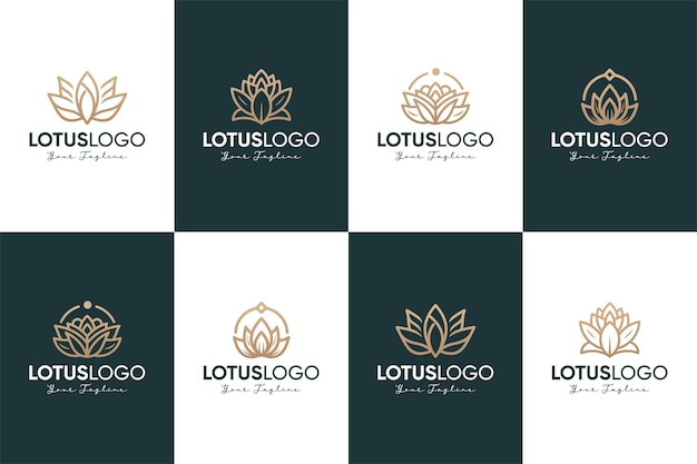 로터스 꽃 장식품 세트 추상적인 아름다움 럭셔리 로고 디자인 템플릿