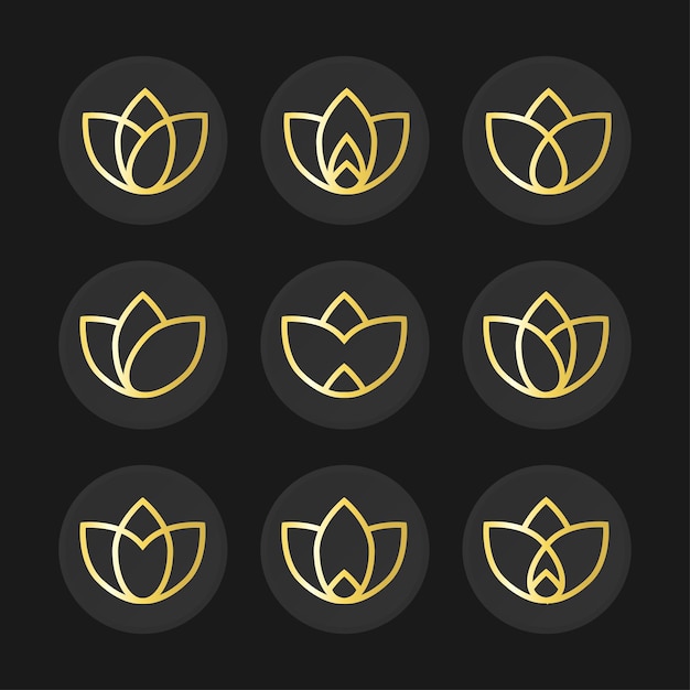 Set di loto line art logo design oro