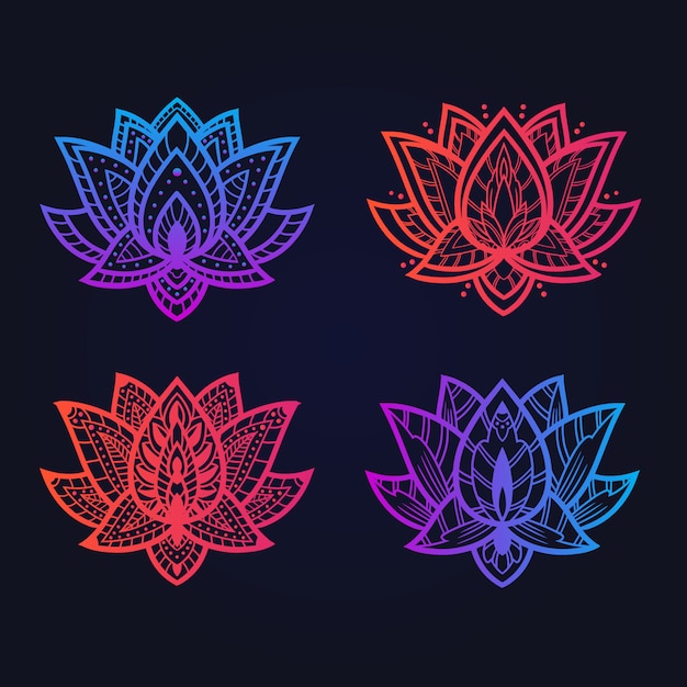 Set lotus mandala art ornament