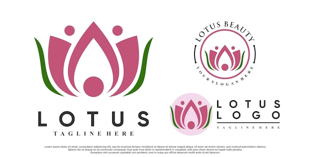 Set lotusbloem logo-ontwerp met creatieve stijl Premium Vector