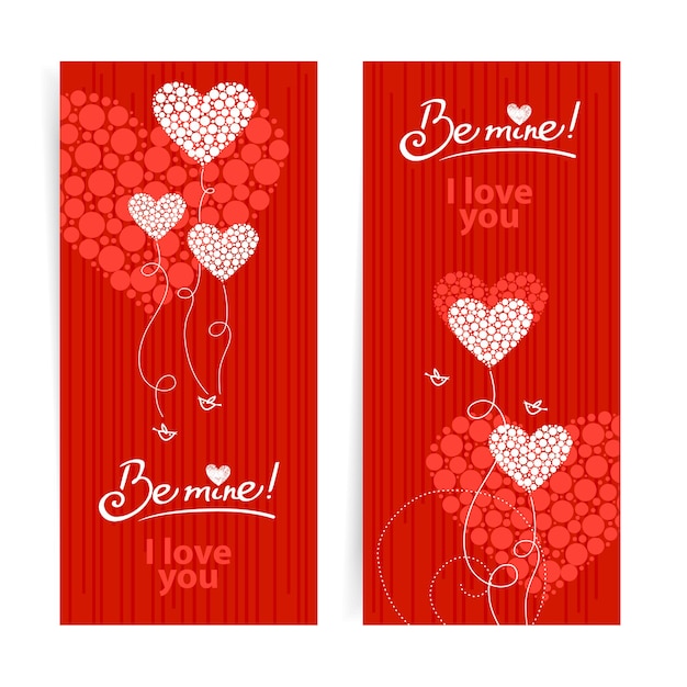 Set di sfondo amore con cuori astratti e uccelli. san valentino e partecipazioni di nozze