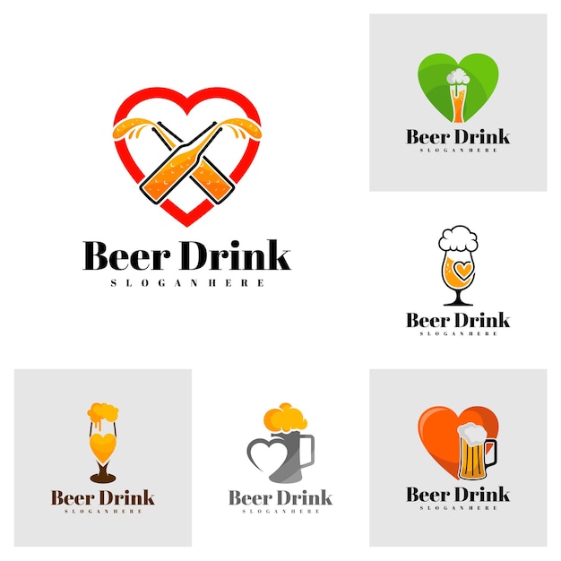 Set of Love Beer logo design vector Creative Beer drink logo design Template Illustration