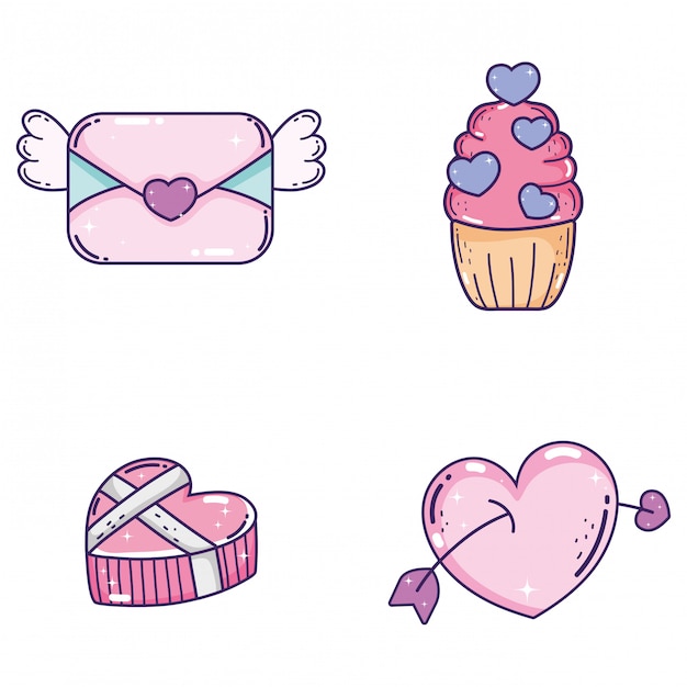 Set love card with muffin and chocola to valentine day