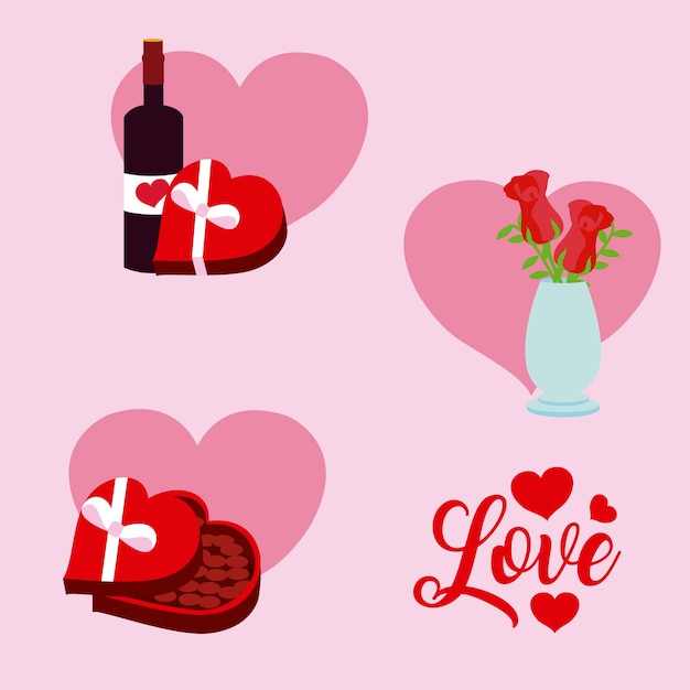 set of love cartoons