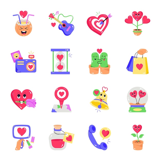 Set of Love Day Flat Stickers