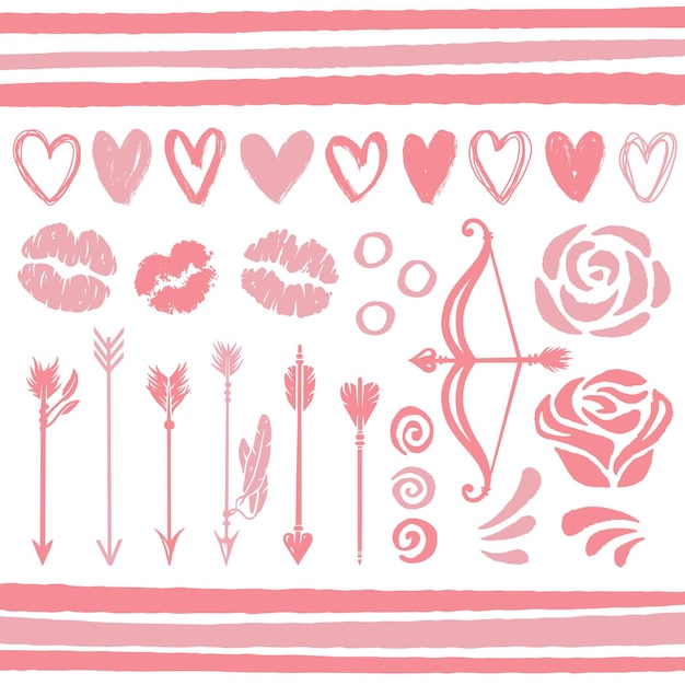 Vector set of love elements for valentines day holiday