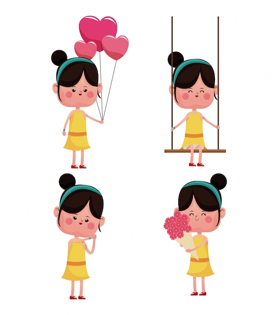 Vector set love girl with yellow dress