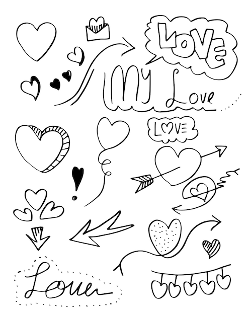 あなたのデザインのための愛の手描き落書きスタイルのセット