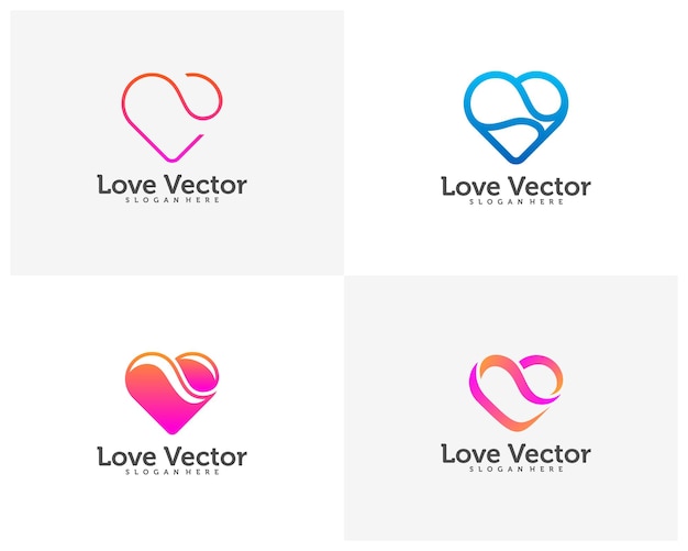 Insieme di concetti di logo creativo cuore d'amore astratto icone colorate elementi e simboli modello vettore