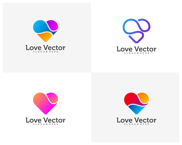 Set of Love Heart Creative logo concepts abstract colorful icons elements and symbols template Vector