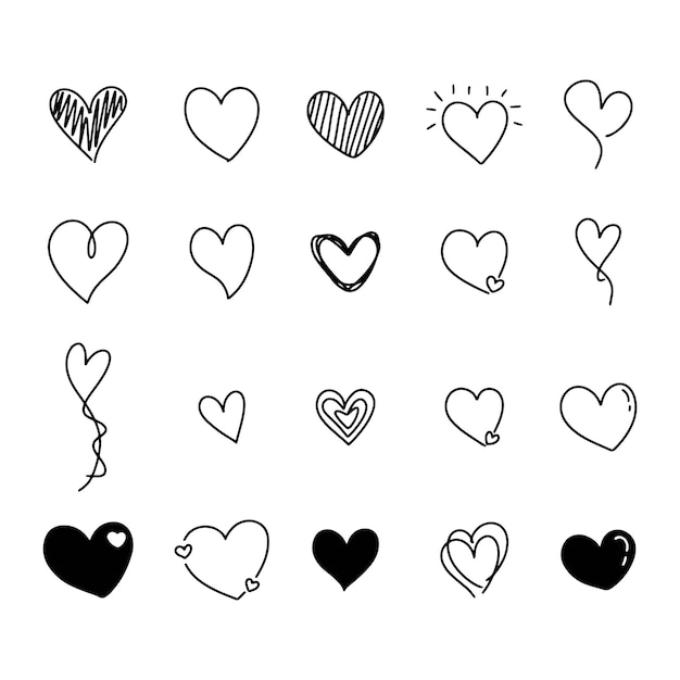 Set of love heart shape hand drawn line doodle aesthetic decoration