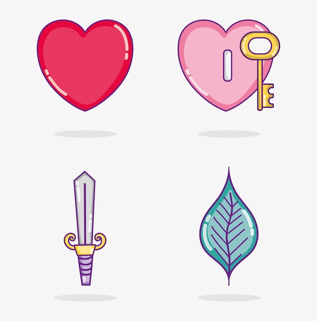 Vector set of love and hearts cartoons