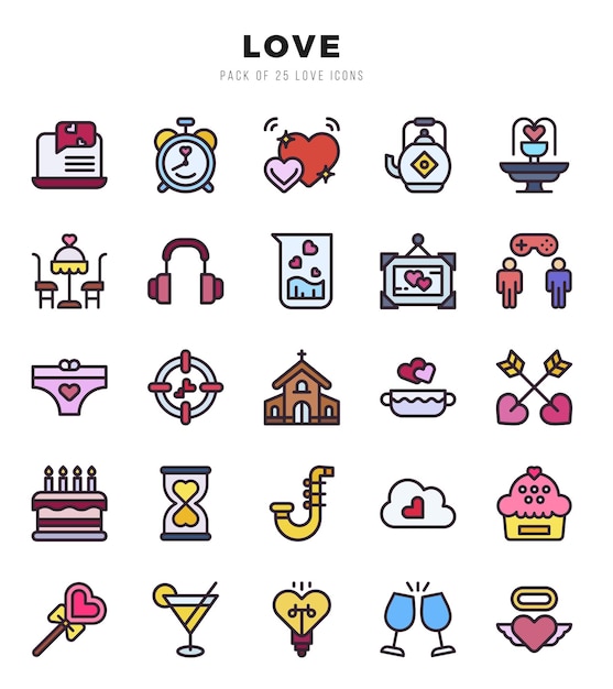 Set of Love icons in Lineal Color style Lineal Color Icons symbol collection