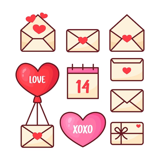 Vector set of love letters for valentines day vector illustration