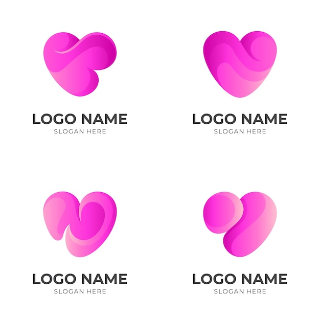 Imposta il design del logo dell'amore con lo stile di colore rosa 3d