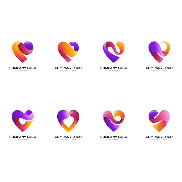 Impostare il modello di logo di amore con stile colorato 3d