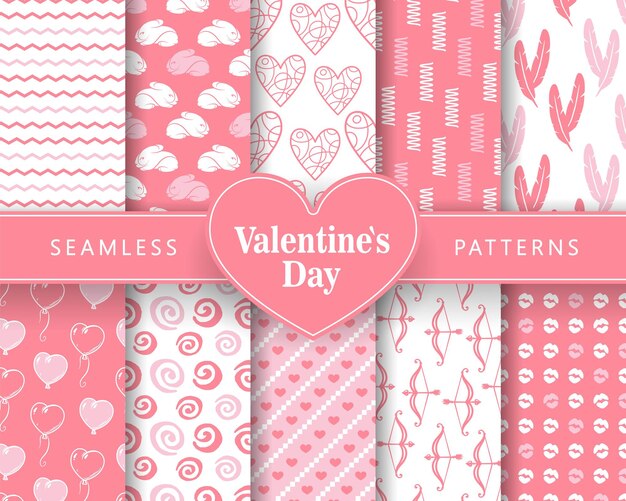 Set of love patterns wallpaper for valentines day